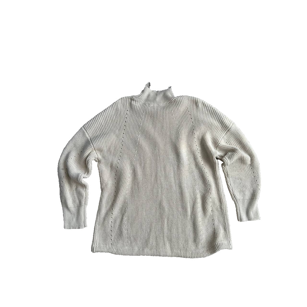 RDI Mock Neck Kangaroo Pocket Ribbed Tunic Sweater In Cream XL A003588 - Picture 9 of 9